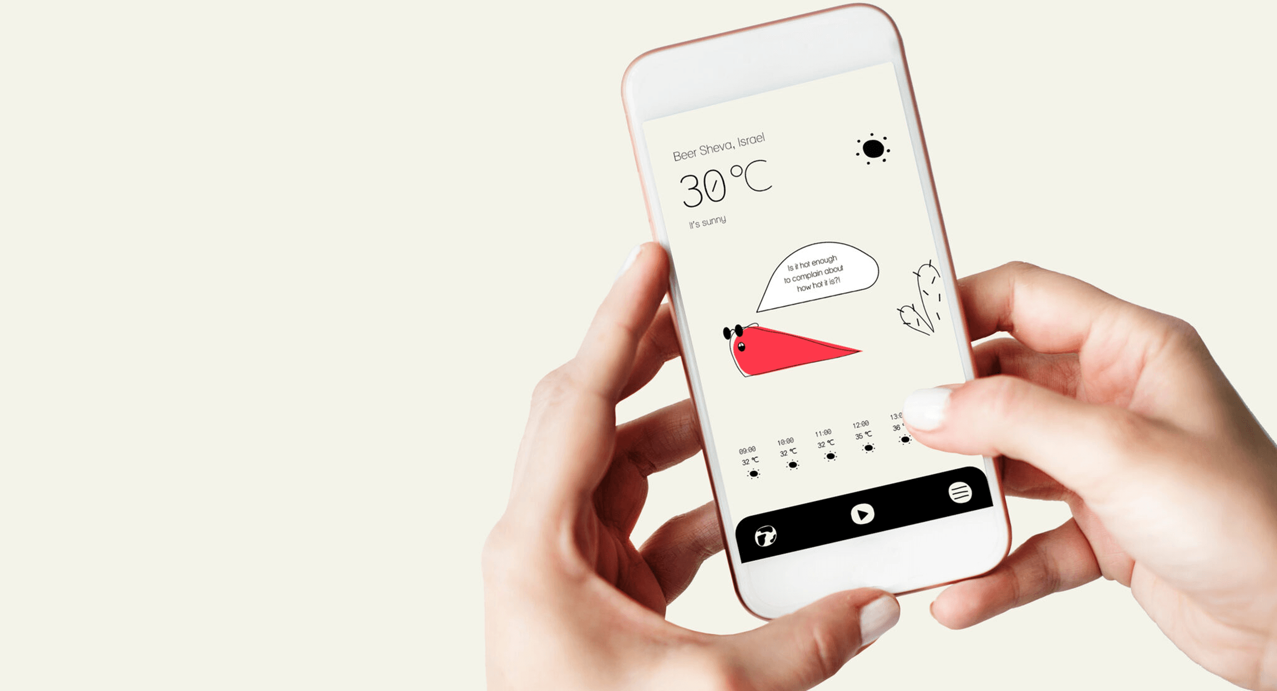 Goocast app showing 30°C in a hand