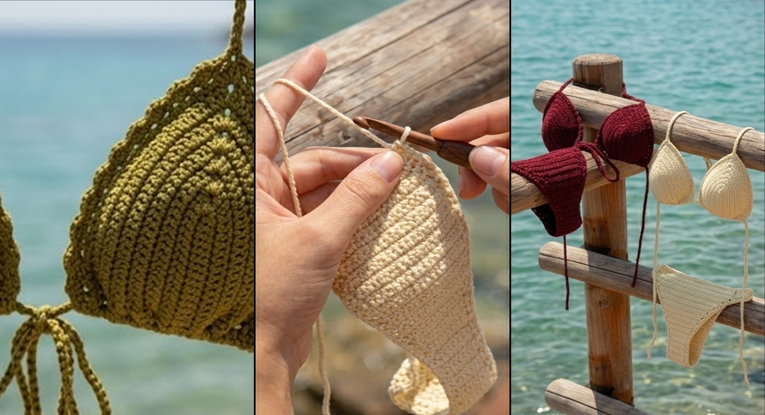 Crochet bikinis in progress by the sea